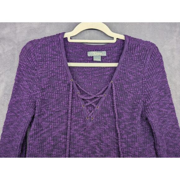 Natural Reflections Knit Sweater Women Small Purple Lace-Up - Picture 2 of 9